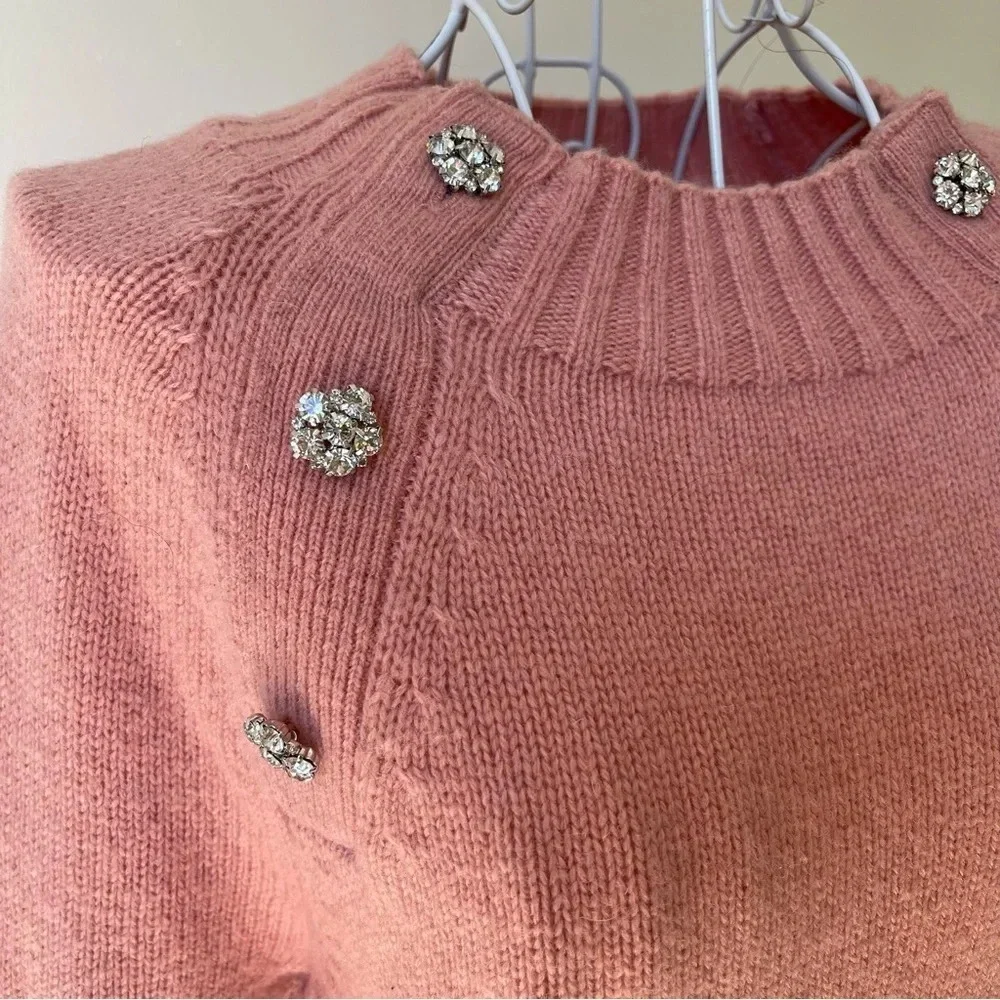 J Crew Sweater With Jeweled Buttons lamb wool blend dusty pink size XS